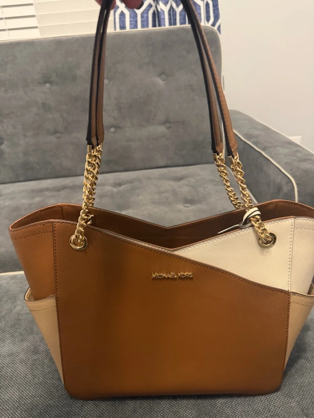 Michael Kors Brown & Cream Chain-Handle Tote - Picture 1 of 6